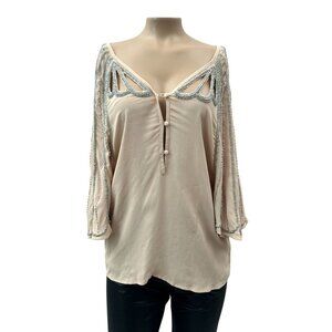 Boyod Embellishments V-Neck Butterfly Half Sleeve Nancy Top Pink Silver Women S